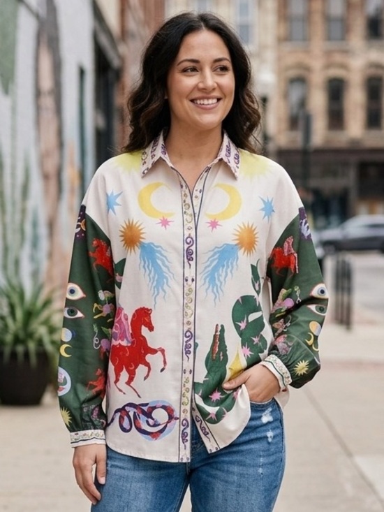 Tops - Never Worn (NWOT) Celestial & Mythical Art Print Button-Down Shirt